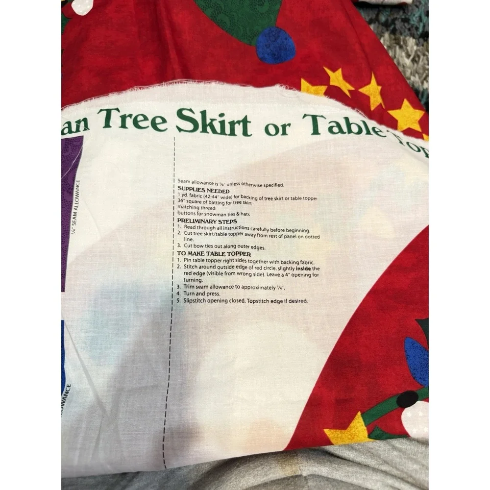 Vintage‎ Snowman Christmas Tree Skirt Fabric Panel Table Topper Sewing Panel